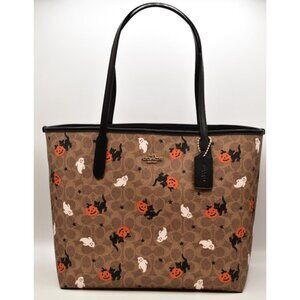 Coach City Tote Signature Canvas With Halloween Print Graphic Tan 2024 NEW NWT